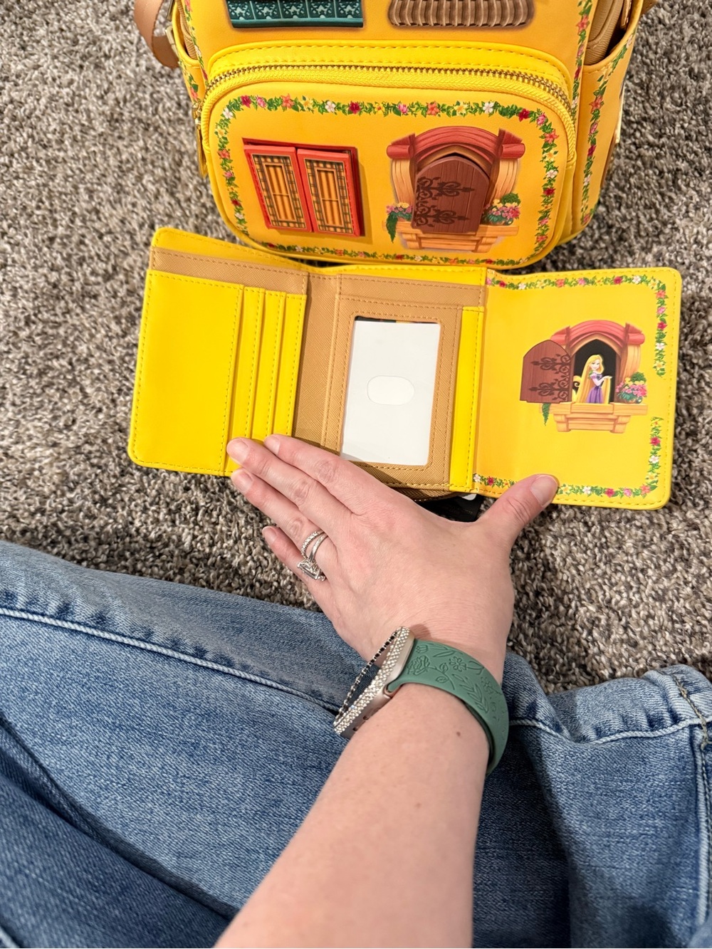 Loungefly Yellow Disney Princess Window & Door Mini Backpack with Wallet - Picture 3 of 4